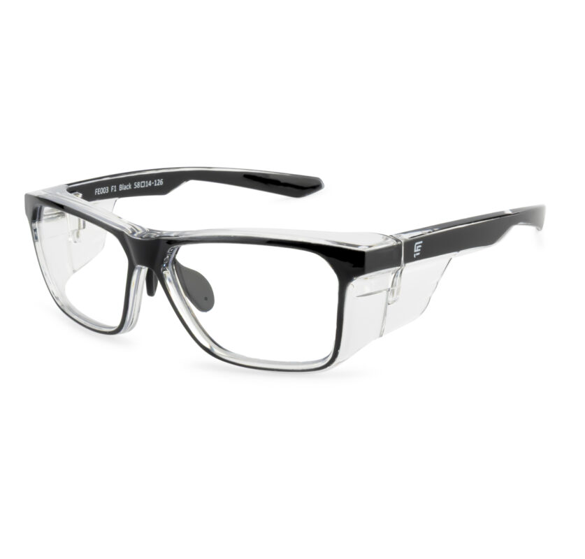 Prescription safety glasses frame for industrial use with side shield protection