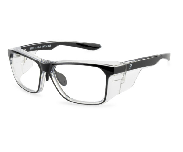 Prescription safety glasses frame for industrial use with side shield protection