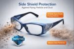 prescription safety eyeglasses with clear side shields for dust protection and flying particle resistance