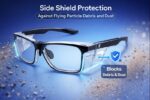 prescription safety glasses frame with side shield protection, impact resistant lenses, anti-dust debris protection and comfort fit for industrial eye safety