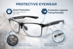 protective prescription safety eyewear with dust protection and impact resistant lenses against flying particles