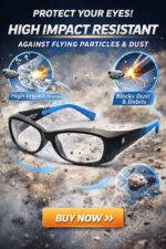 protective prescription safety eyewear with dust protection and impact resistant lenses against flying particles