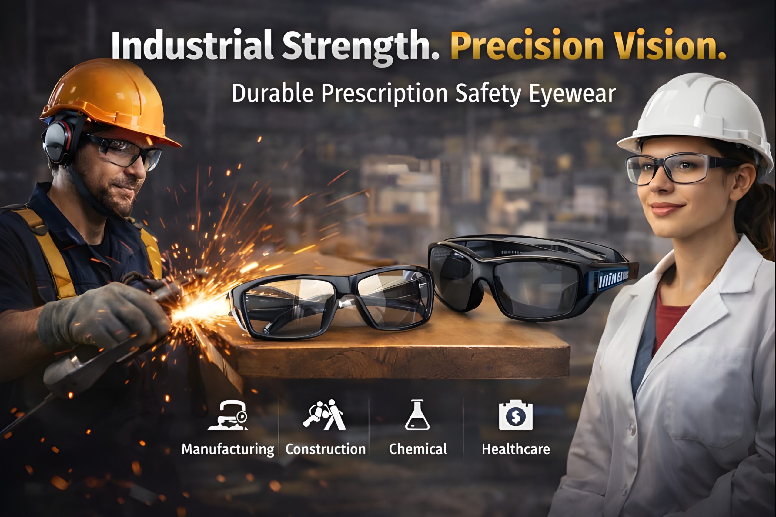 Industrial-strength prescription safety eyewear with impact-resistant frame for workplace eye protection