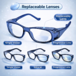 Model F94 prescription safety eyeglasses with replaceable lenses supporting single vision, bifocal, and progressive options
