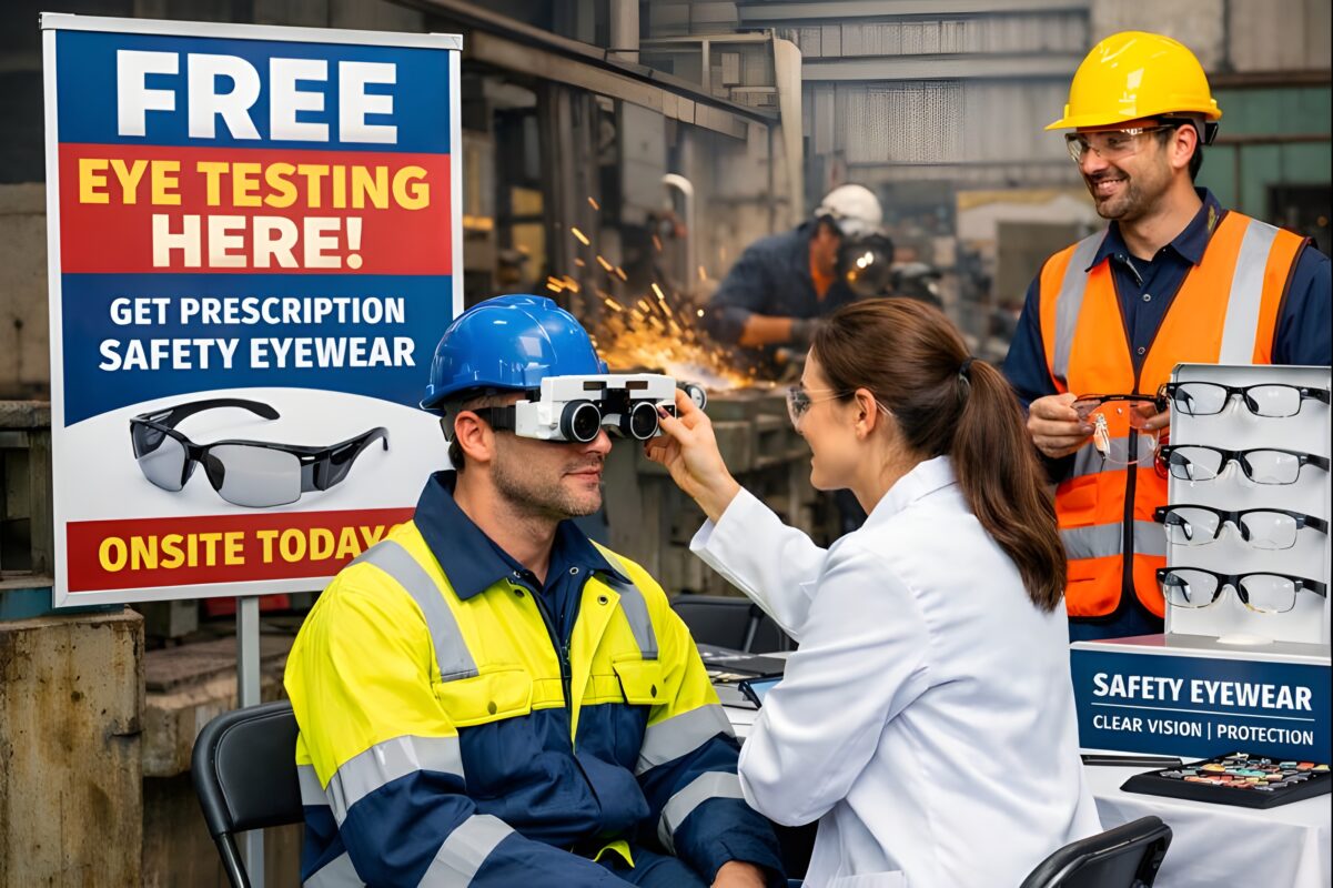 Free on-site eye testing for bulk corporate safety eyewear orders