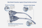 prescription safety eyeglasses with clear side shields for dust protection and flying particle resistance