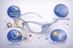 prescription safety glasses frame with side shield protection, impact resistant lenses, anti-dust debris protection and comfort fit for industrial eye safety