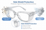 prescription safety glasses frame with side shield protection, impact resistant lenses, anti-dust debris protection and comfort fit for industrial eye safety