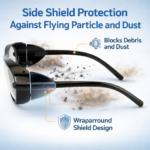 prescription safety glasses frame with side shield protection, impact resistant lenses, anti-dust debris protection and comfort fit for industrial eye safety