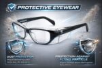 prescription safety eyeglasses with clear side shields for dust protection and flying particle resistance