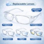 industrial safety glasses framewith clear side shields and replaceable lenses for industrial eye protection