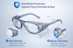 safety glasses frame with side shield protection, impact resistant lenses, anti-dust debris protection and comfort fit for industrial eye safety
