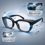 prescription safety glasses frame with side shield protection, impact resistant lenses, anti-dust debris protection and comfort fit for industrial eye safety