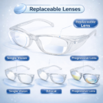 safety glasses frame with side shield protection for industrial eye safety and flying particle protection