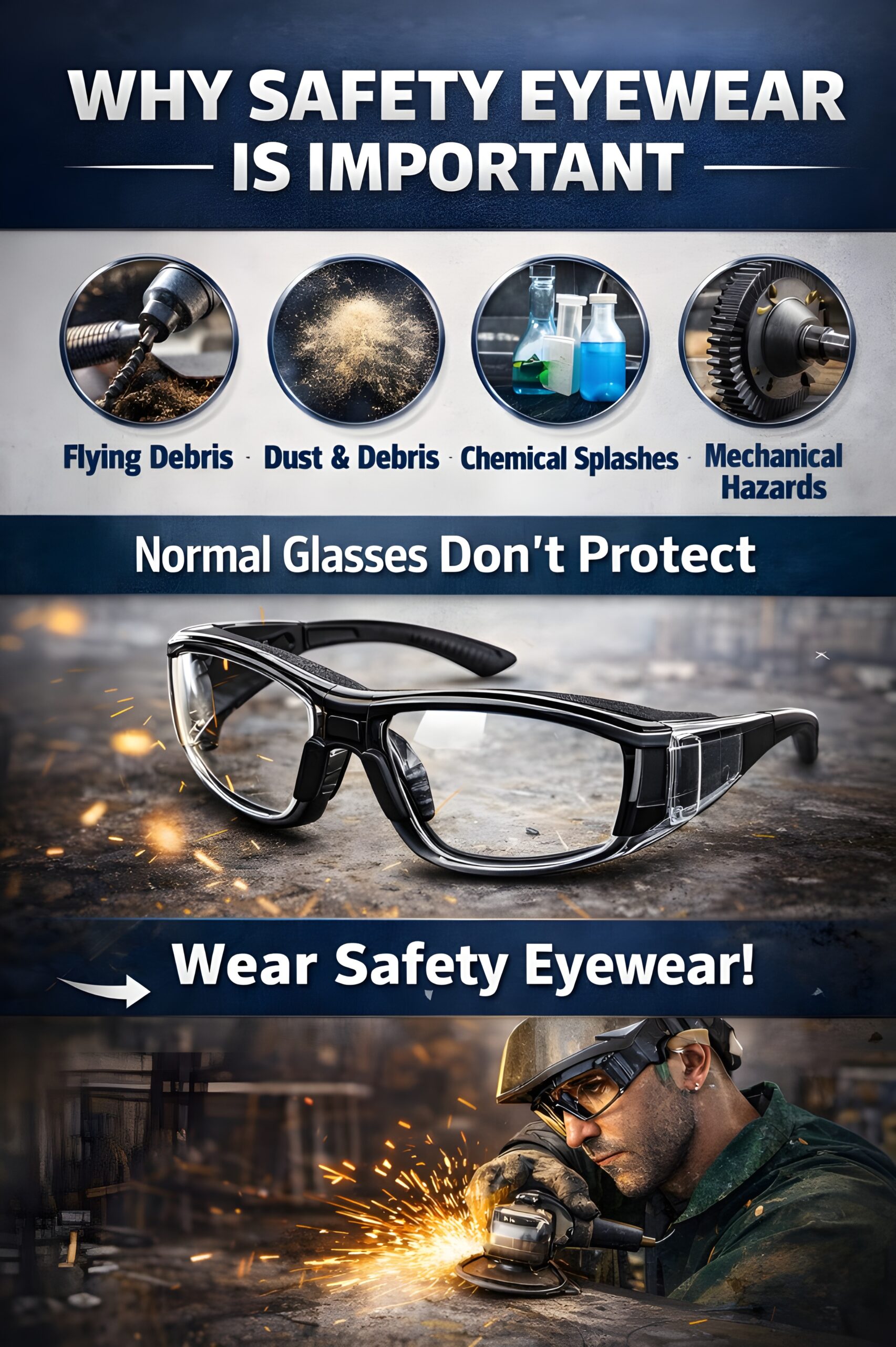 wear safety eyewear for industrial protection