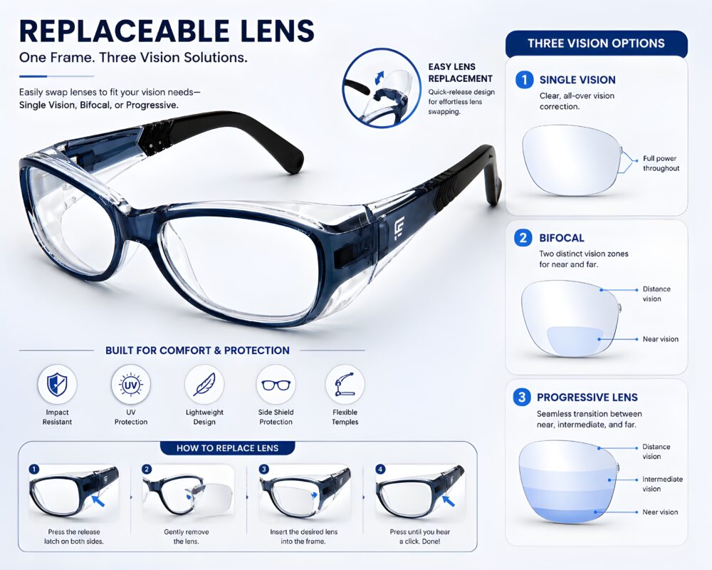 safety glasses frame replaceable lens
