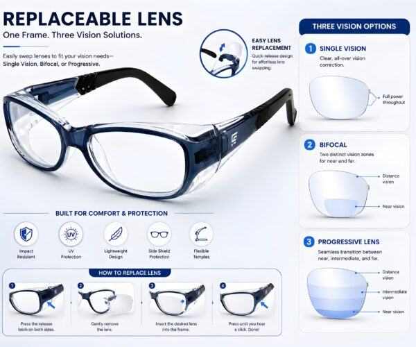 safety glasses frame replaceable lens